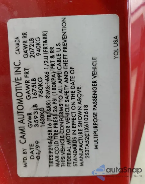 1999 Suzuki Vitara Ja from USA, damaged, VIN 2S3TA52C1X6102618